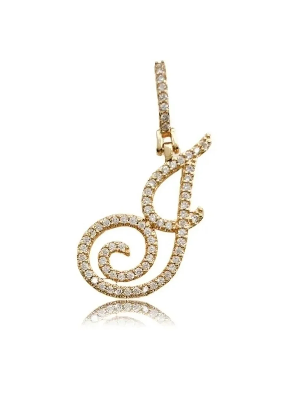 18k Gold Plated Simulated Diamond Script Letter Necklace, Figaro Style Chain.